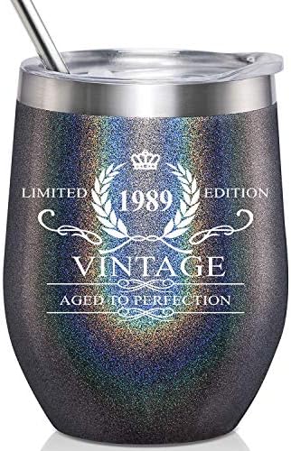 1989 Vintage Aged to Perfection Stainless Steel Wine Tumbler - Funny 31st Birthday Gifts For Men, Anniversary Gift Ideas for Dad, Father, Boyfriend, Husband, Party Reunion Decorations for Him