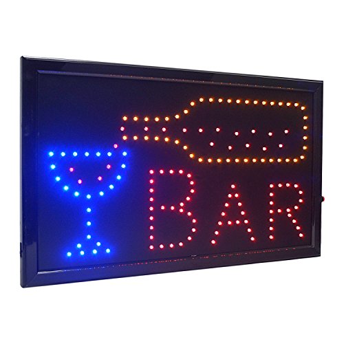21.5"x13" Large High Visible LED Light Business Open Sign with Chain On/Off Button Motion Control (Bar)