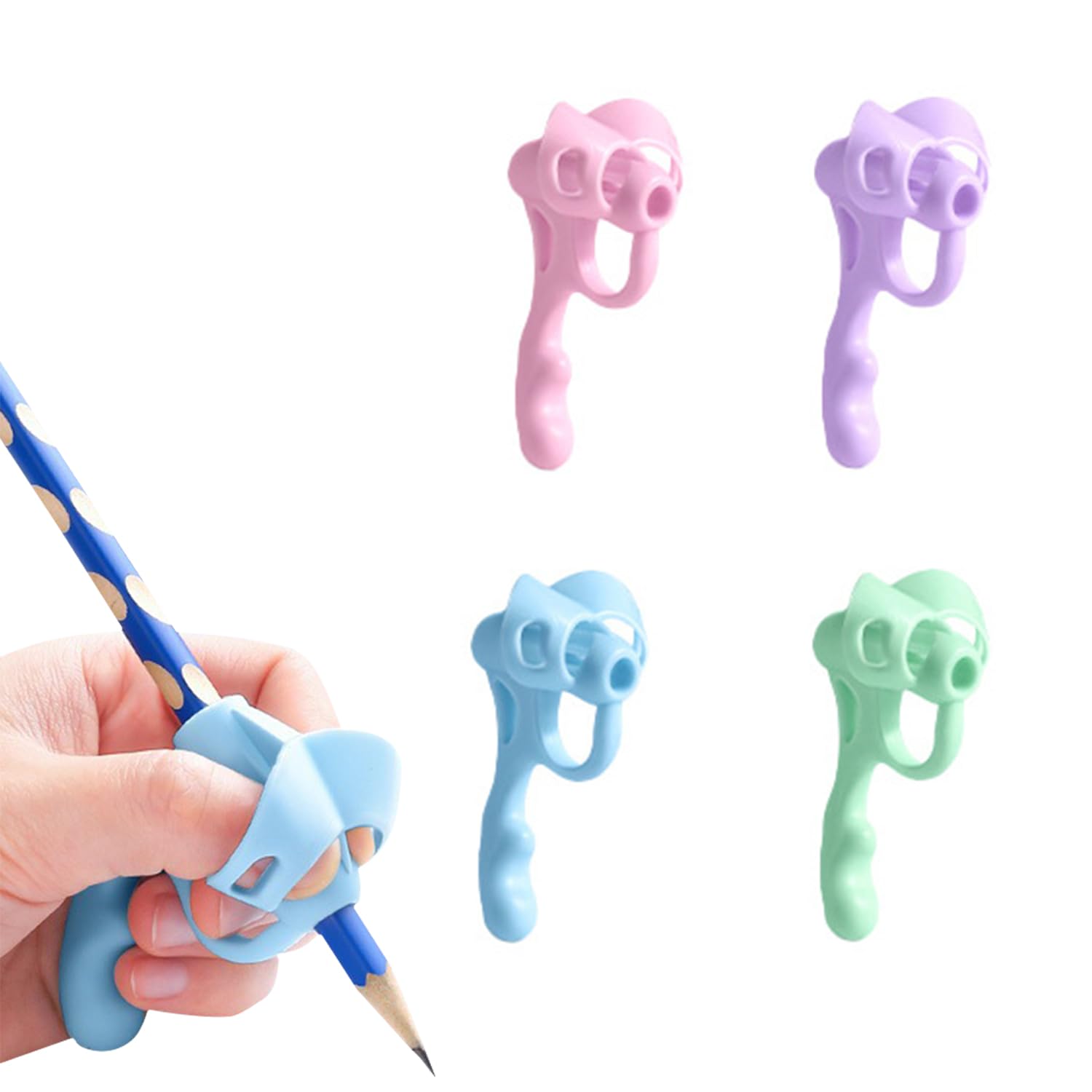 ZEACCT 4 Pcs Ergonomic Pencil Grips - Handwriting Aid for Kids and Preschoolers, Writing Correctors to Improve Grip and Comfort, Multicolour Training Tools for Children