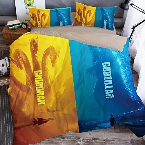 Huli Printed Godzilla Dinosaur Duvet Cover Soft Microfiber 3D Cartoon Bedding Sets with 3 Pieces 1 Duvet Cover 2 Pillowcases, Best Gift for Kids,Queen