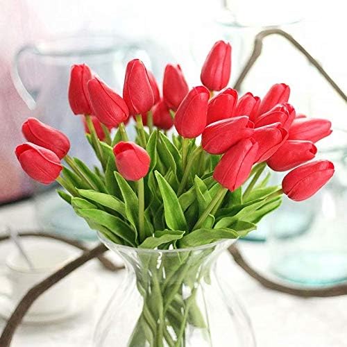 10pcs Latex Real Touch Tulip Flower with Leaves for Wedding Bouquet Decorate
