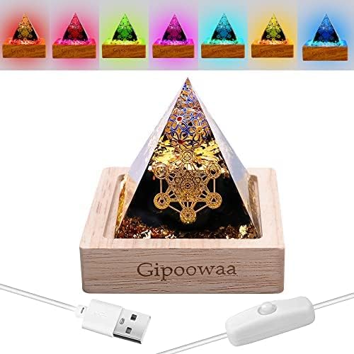 Mixed Media - Orgone Pyramid New Inspirational Orgonite Pyramid for Success | Black Tourmaline Orgonite Pyramid for Protection&Motivation | Moonstone Orgone Pyramid for Anti-stress Healing Crystal Gemstone Pyramid