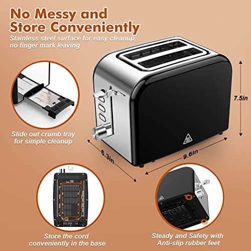 Toasters 2 Slice Best Rated Prime 1.5in Wide Slot with Bagel/Reheat/Cancel Function Stainless Steel Cool Touch 2 Slice Black Toaster for Bread with Removable Crumb Tray