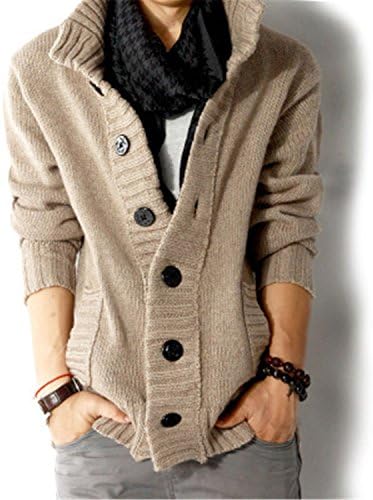 Also Easy outdoors polo collar slim fit mens sweaterss big button design cashmere warm casual cardigan /KS5 khaki XL