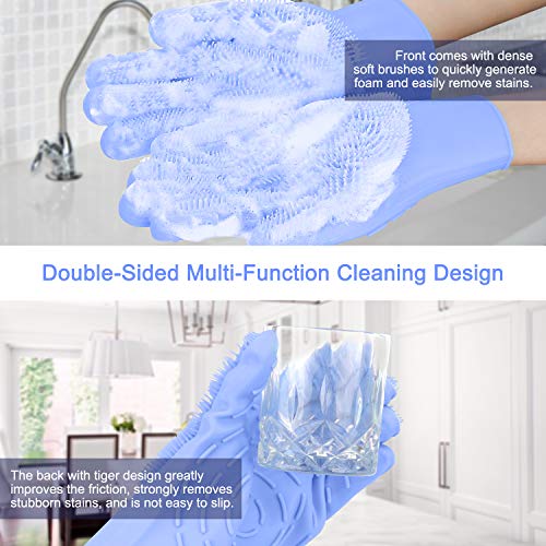 Magic Silicone Cleaning Gloves | 2019 Upgrade Version 2-Sided Multi-Function Dishwashing Gloves, Optimized Scrubber&Size, Reusable&Heat Resistant | Kitchen Brushes for Dishes, Vegetable, Fruit - Thumbnail 3