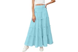 Girl's Summer Maxi Skirt Boho Skirts Casual Bow Skirt Elastic Waist Ruffle Long Skirts Flowy Beach Solid Clothes