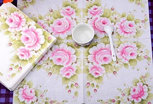 Promices 20pcs Food Grade Beauty Pink Flower Party Paper Napkins for Party Wedding Decoration