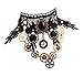 MEiySH Goth Punk Style Wedding Party Black Lace Choker Beads Tassels Chain Pendant Necklace for Women (Style 008)