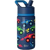 Simple Modern Kids Summit Water Bottle with Straw Lid | 14oz Stainless Steel Cup Insulated Tumbler Tumbler for Boys, School | Monster Truck Rally