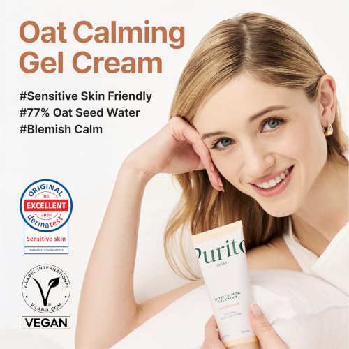 PURITO Oat In Calming Gel Cream, 77% Oat Kernel Water, Lightweight Water Gel Moisturizer, Non-Comedogenic, Fragrance Free, Vegan Korean Skincare, Sensitive Skin, 100ml