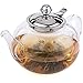 BONABICI Glass Teapot Stovetop & Microwave Safe with Removable Stainless Steel Infuser and Flip Top Lid, includes an Infuser Saucer. 40 oz (4-5 cups) with 3 ORGANIC Loose Leaf Herbal Tea Samplers
