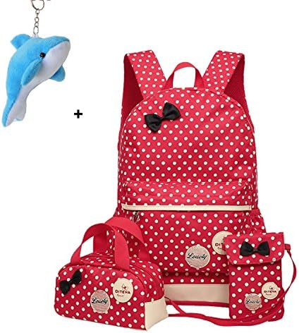 Efreewd Polka Dot 3pcs Kids Book Bag School Backpack Handbag Purse Girls Teen (Red)