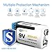 Keenstone 9V 800mAh Rechargeable Li-ion Battery with 3-Slot Charger for TENS Smoke Detector Multimeter Alarm System etc（3-Pack）