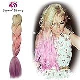 Ombre Jumbo Braiding Hair Extensions Synthetic Yaki Straight High Temperature Fiber Crochet Braids Hairstyles (Blond Pink Purple)