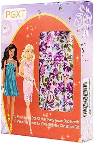 Avando 20PCS Doll Accessories, 10x Mix Cute Dresses 10x Shoes Dresses Gown with Shoes Outfit Set for Xmas Birthday Gift for Barbie Doll