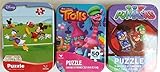 3 Collectible Girls/Boys Mini Jigsaw Puzzles in Travel Tin Cases: Disney Kids Mickey Mouse Clubhouse, PJ Masks, Trolls Gift Set Bundle (24/50 Pieces)