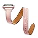 Elobeth iWatch 40mm 38mm Genuine Leather Band Double Wrap Slim Bracelet Strap Metal Buckle Designed Thread Compatible Apple Watch 40mm 38mm Series 4/3/2/1, Double Tour Pink (Rose Gold Buckle) 40/38mm