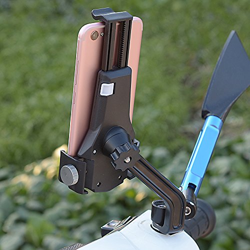 Bike Mount Phone Holder Adjustable Motorcycle Rear View Mirror Cell Phone Cradle Holder for Bicycle MTB Bike Fits iPhone 6, iPhone 7, iPhone 8, Samsung Galaxy S7, S6 & GPS, Black/Grey