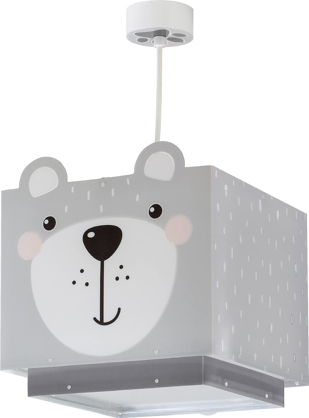 Dalber Lamp Children's Room, Children's Lamp, Pendant Light, Ceiling Light, Children's Room, Little Teddy Bear, Animals, Grey, 64572, E27