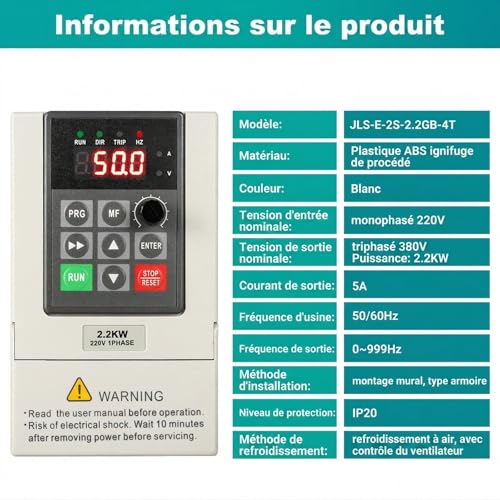 Transformer 220V 380V Frequency Converter Single Phase Input 220V Three Phase Output 380V 2.2KW CNC Frequency Inverter Factory Model JLS-E-2S-2.2GB-4T (with 2m extension cable)