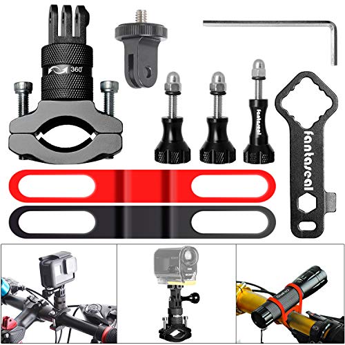 2in1 Aluminum Alloy Action Camera Bike Handlebar Mount Kit Motion Sports Camcorder BMX Motorcycle Bicycle Seatpost Pole Clamp Holder Compatible with GoPro Sony DJI OSMO Action DBPOWER Akaso Apeman YI
