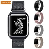 Apple Watch Band with Metal Case Cover, Mesh Milanese Loop Watchbands iWatch Band with Magnetic Closure Clasp for Apple Watch Series 2 Series 1 Nike+ Sport and Edition 42MM Black Silver Gold Rose Gold
