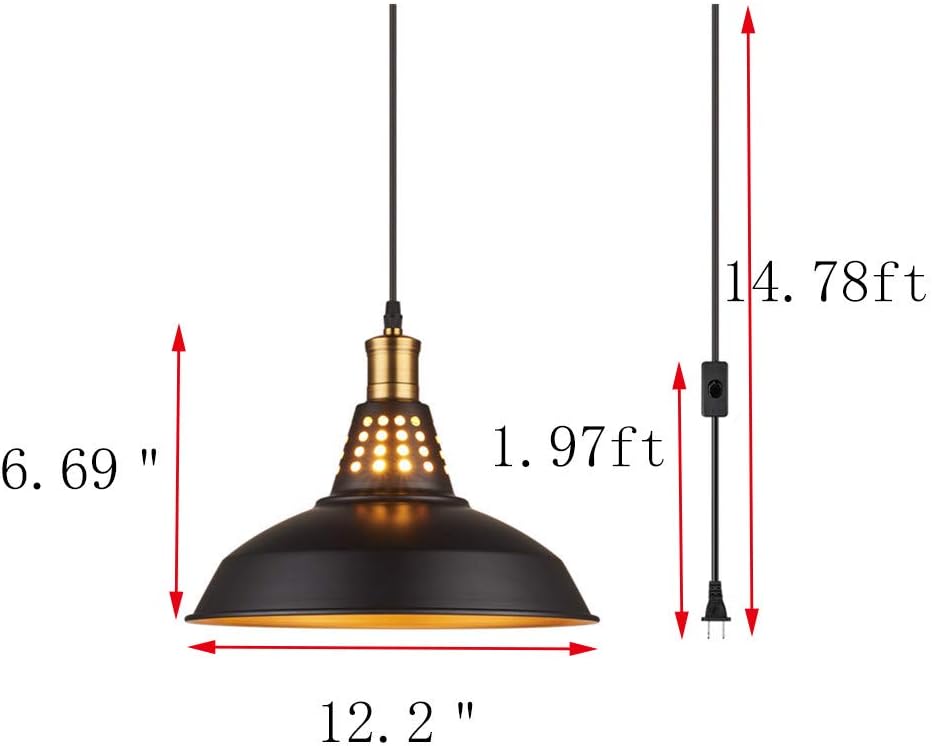Amabao Lighting, Black Finish Metal Industrial Plug in Ceiling Pendant Light with On / Off Switch, Bulb Not Included (2-Pack) - - 