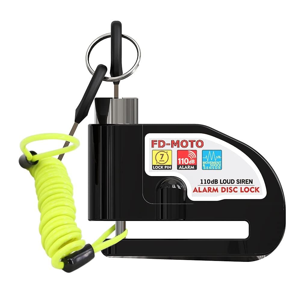 FD-MOTO 110dB Alarm Disc Brake Lock Black + Free Carry Pouch and 1.5M Reminder Cable Anti-Theft Motorcycle Motorbike Security Lock
