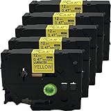 NEOUZA 5PK Great Quality Compatible For Brother P-Touch Laminated Tze Tz Label Tape Cartridge 12mmx8m (TZe631 Black on Yellow)