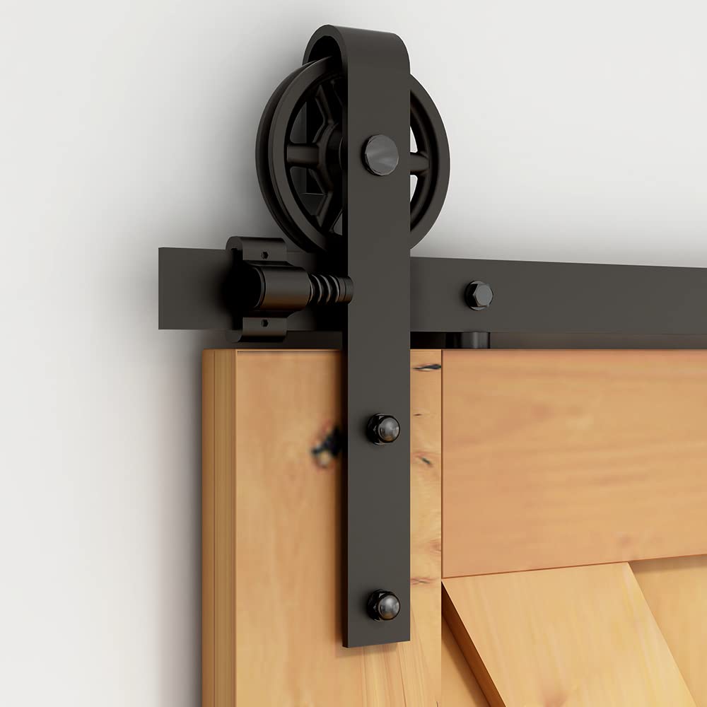 CCJH 6.6FT/200cm Sliding Barn Door Closet Hardware Track Kit Track System Big Spoke Wheel Roller Hanger Set for Single Door