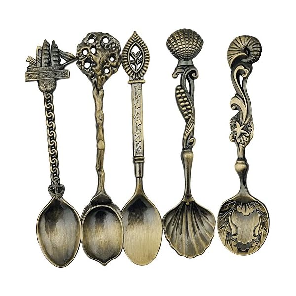 5 Pcs Stainless Steel Retro Coffee ScoopsCoffee Spoon Teaspoon, Royal Style Metal Carved Sweet Snacks Soup Scoops for…