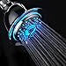 PowerSpa All Chrome 4-Setting LED Shower Head with Air Jet LED Turbo Pressure-Boost Nozzle Technology; 7 Colors of LED Lights Change Automatically Every Few Seconds