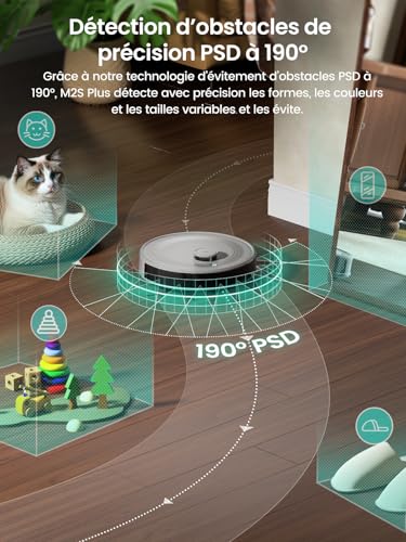 Lefant M2S Plus Robot Vacuum Cleaner with Station, 10000 Pa Suction, Prevents Obstacles, Automatic Suction, Self-Charging, Autonomy 240 Min, Pet Hair, Carpets and Hard Floors, Alexa/App/WiFi, Grey