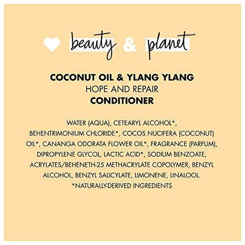 LOVE BEAUTY AND PLANET HOPE AND HAIR REPAIR STRENGTHENING CONDITIONER HAIR REPAIR TREATMENT FOR SPLIT ENDS COCONUT OIL & YLANG YLANG PARABEN-FREE, SILICON-FREE AND VEGAN HAIR CARE 13.5 OZ