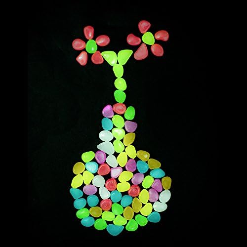 100 Pcs Mixed Color Glow in the Dark Stone Pebble for Fish Tank Garden Path Outdoor Pathway Trail Flowerbed Walkway Edging Border Yard Decor (Regular)
