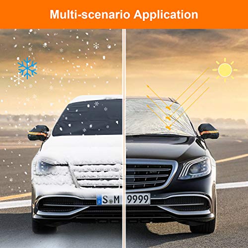 Car Windshield Sun Shade with 2 Car Mirror Cover - Auto Universal Car Sunshade to Keep Your Vehicle Cool, Blocks UV Rays Sun Visor Protector, Fits Windshields of Various Size 56"(W) X 43"(H) - Thumbnail 5
