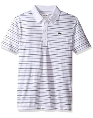 Lacoste Men's Golf Performance Golf Short Sleeve Textured Stripe Ultradry Polo Shirt