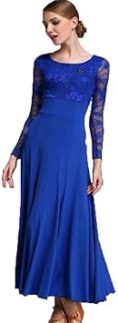 Amazon Starreed 社交ダンス レース ラウンドネック ボールルーム ワンピース ダンスドレス 青 S Starreed 社交ダンス