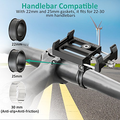 Bike Phone Mount, Bovon 360°Rotation Aluminum Alloy Bicycle Phone Holder, Universal Motorcycle Handlebar Rack Fits iPhone X, 8/8 Plus, 7, 6/6s Plus, Galaxy S9/S9 Plus, S8/S8 Plus, 3.5"-6.2'' (Black)