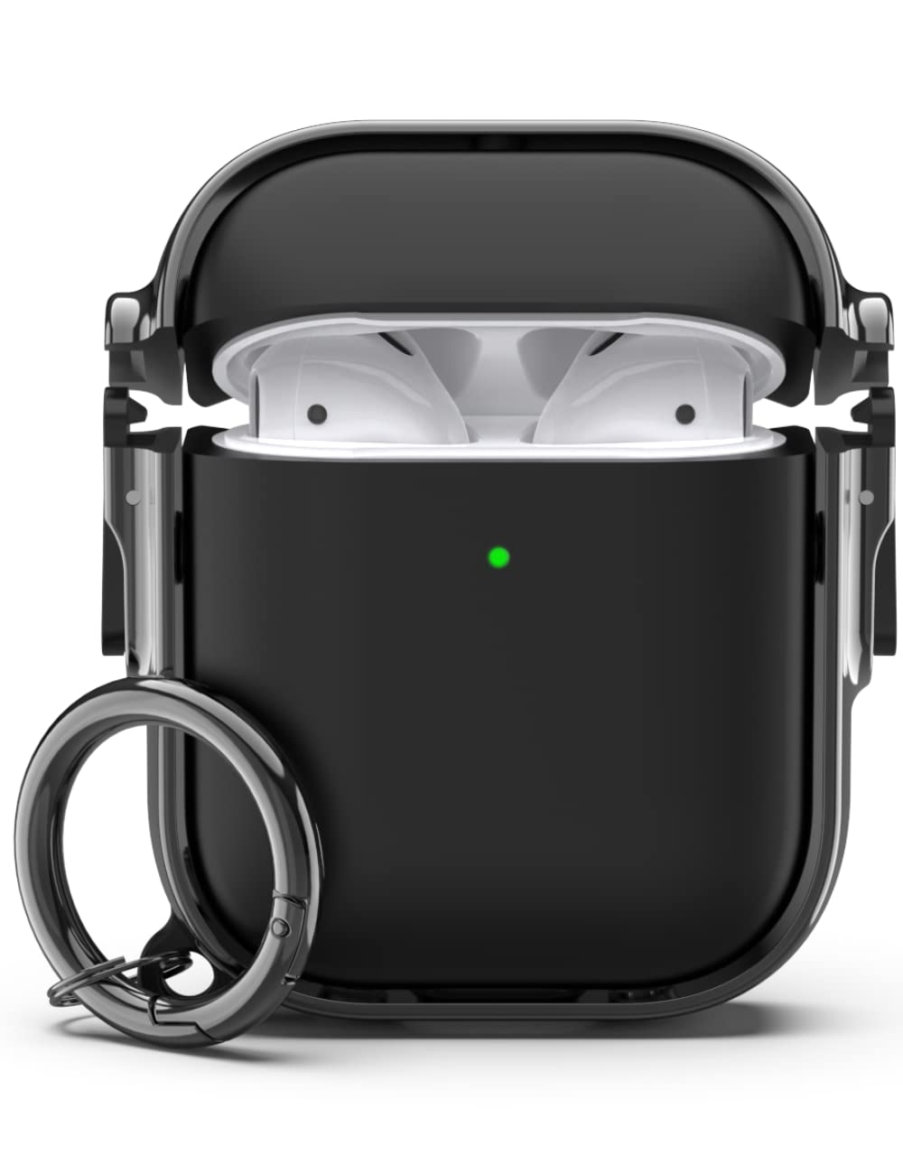 Photo 1 of GuarzFun case for AirPods 1st & 2nd Case, Secure Lock Airpod case with Lock lid Keychain Clip, Full Body Hybrid Material Protective Cover for Men Women (Black + Black)