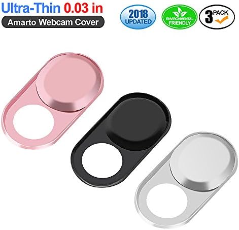 #1 TOP RECOMMENDED Webcam Cover, 3 Pack Web Camera Cover Slide for Laptop, Mobile, Internet Security and Privacy, Metal Magnet Ultra Thin, Black/Silver/Pink