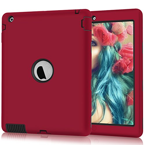 iPad 2 Case, iPad 3 Case, iPad 4 Case, Hocase Rugged Slim Shockproof Silicone Rubber+Hard Plastic Dual Layer Protective Case Cover for 9.7-inch iPad 2nd/3rd/4th Generation - Red/Black