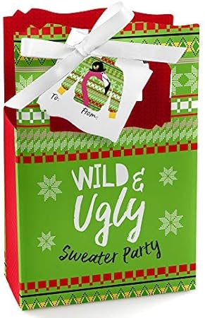 Amazon Big Dot Of Happiness ワイルドで醜いセーターパーティー ホリデーとクリスマス 動物パーティーギフトバッグ 12個セット パーティーグッズ おもちゃ