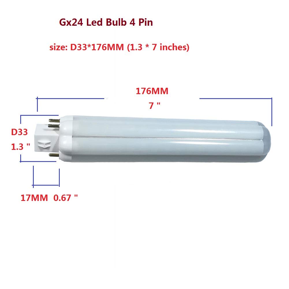 Gx24 Led Bulb 4 Pin 12w PL Retrofit Lamp 4000k Daylight Eye Protection GX24Q LED Recessed Reading Desk Table Down Light 360 Degree Beam 26W CFL Equivalent No UV, 2 Pack (2 PACK,Remove/Bypass Ballast)
