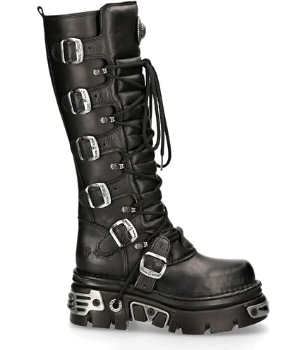 Amazon.com: New Rock Newrock M.373-S4 Metallic Boots Black Leather