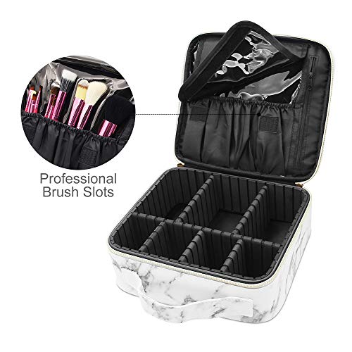 Marble Makeup Organizers and Storage,LKE Cosmetic Bags Waterproof Marble Travel Makeup Train Case Jewelry Travel Organizer with Adjustable Dividers (9.8x8.86x3.7 inches)