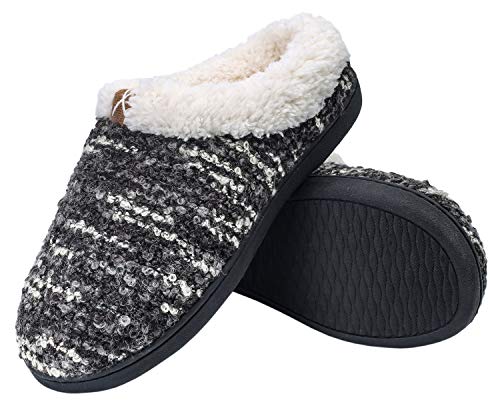 Womens-Comfort-Memory-Foam-Slippers-Plush-Lined-House-Shoes-Indoor-Outdoor-Anti-Skid-Rubber-Sole