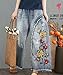 YESNO PW2 Women Casual Cropped Pants Loose Floral Jeans Ripped Fringed Embroidered Fringed Wide Leg