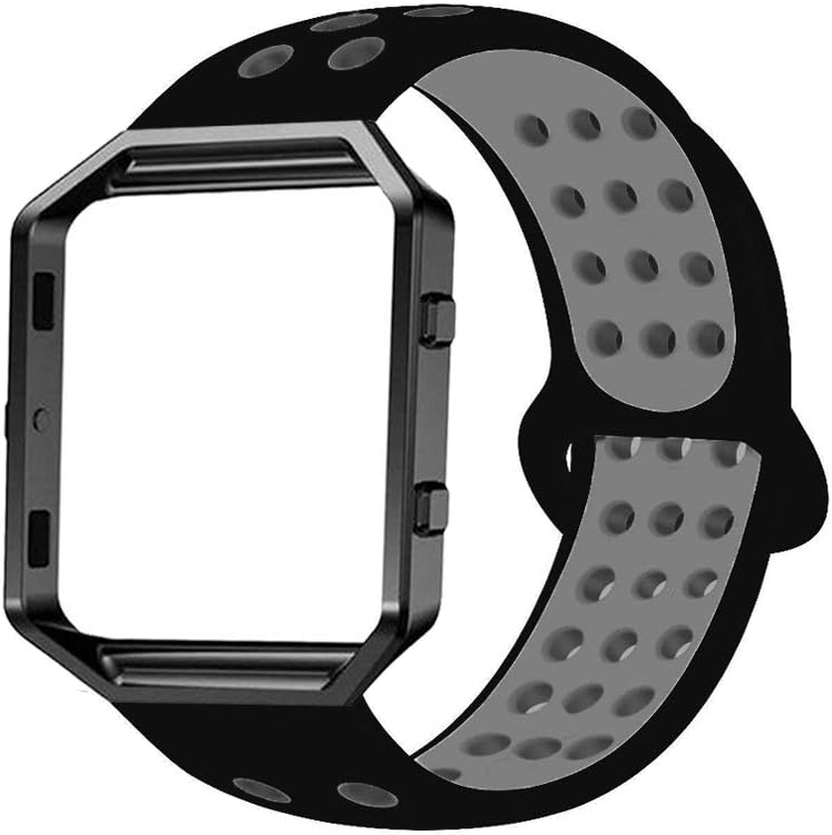 Ontube Replacement Straps Compatible with Fitbit Blaze, Sport Silicone Replacement Bands with Frame for Fitbit Blaze Smart Fitness Watch (Black/Gray+Black Large)