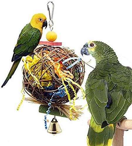 Wonninek 2 Pack Bird Chewing Toy Natural Rattan Ball Come with Paper Strips Foraging Shredder Toy Parrot Cage Hanging Bell Toy for Parrot Budgie Parakeet Cockatiel - Image 3